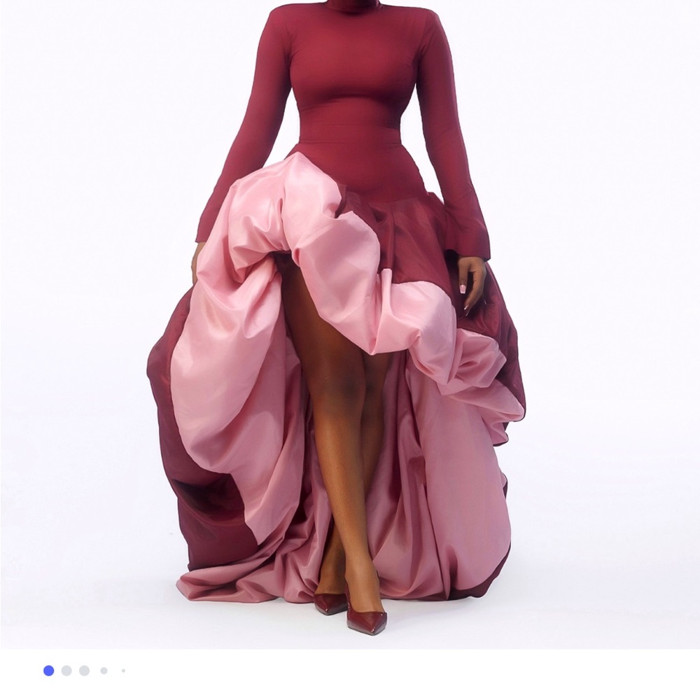 Asymmetrical Burgundy and Pink Dress